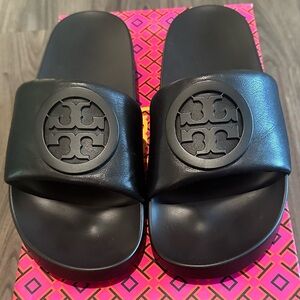 Tory Burch Lina black leather slides